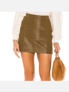 NWT Free People Modern Femme Vegan Leather Mini Skirt Tobacco Brown 6 #76
